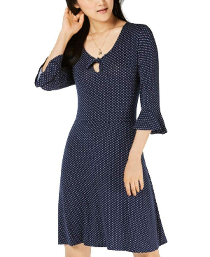 Juniors' Keyhole Printed Bell-Sleeve Dress