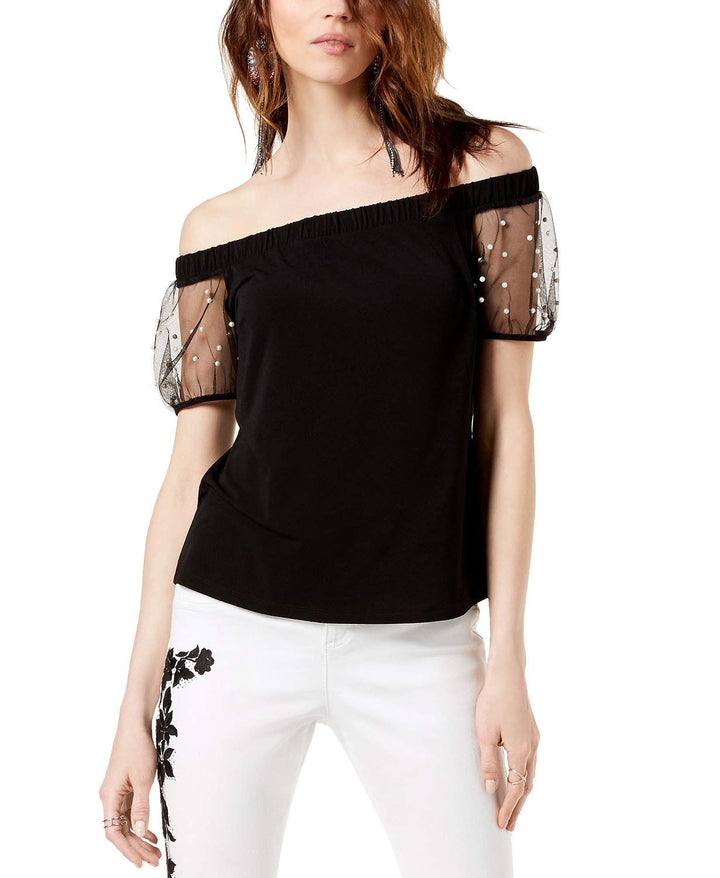 Off The Shoulder Mesh Sleeve Top