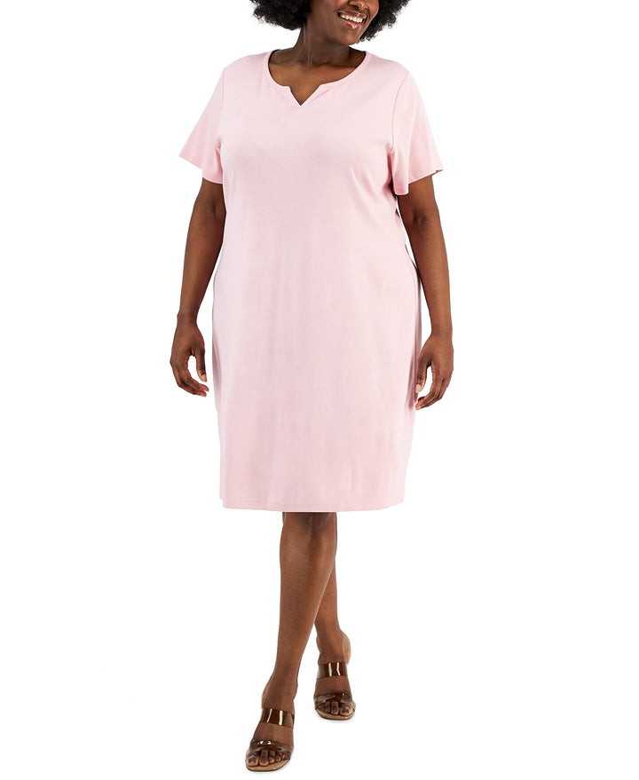 Karen Scott Plus Size Cotton Split Neck T-Shirt Dress