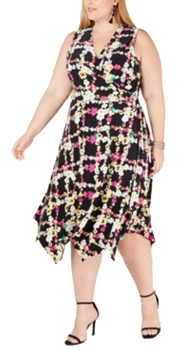 Plus Size Printed Faux Wrap Midi Dress