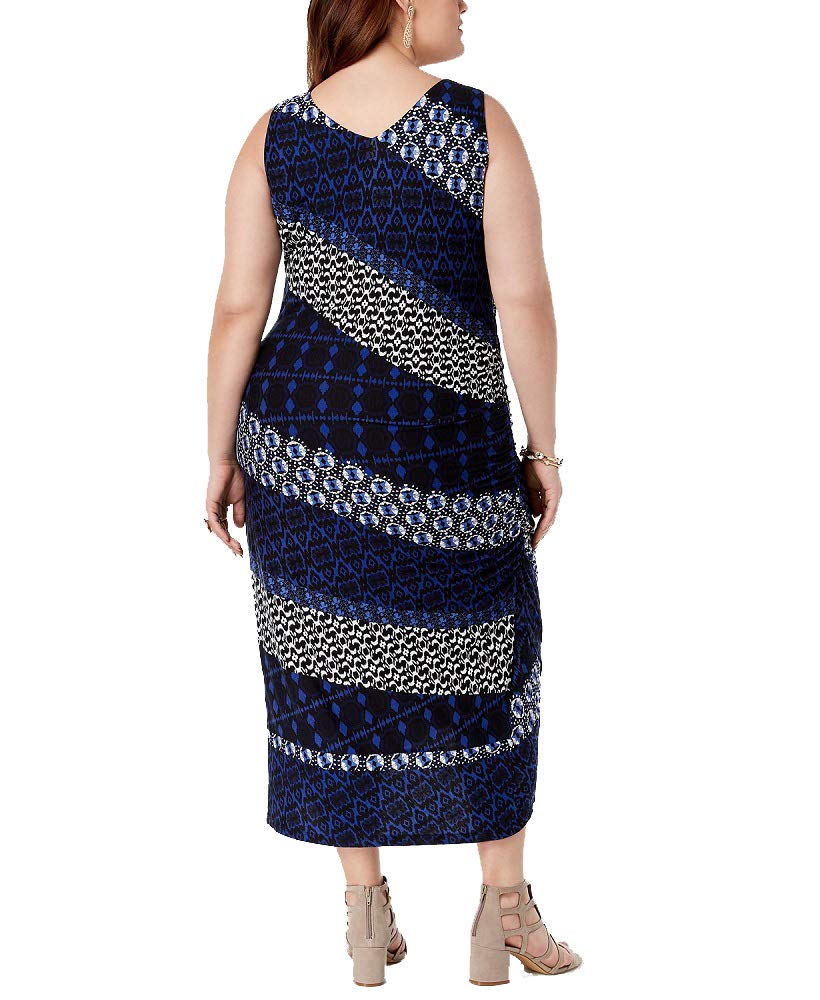 Plus Size Mixed Print Ruched Dress
