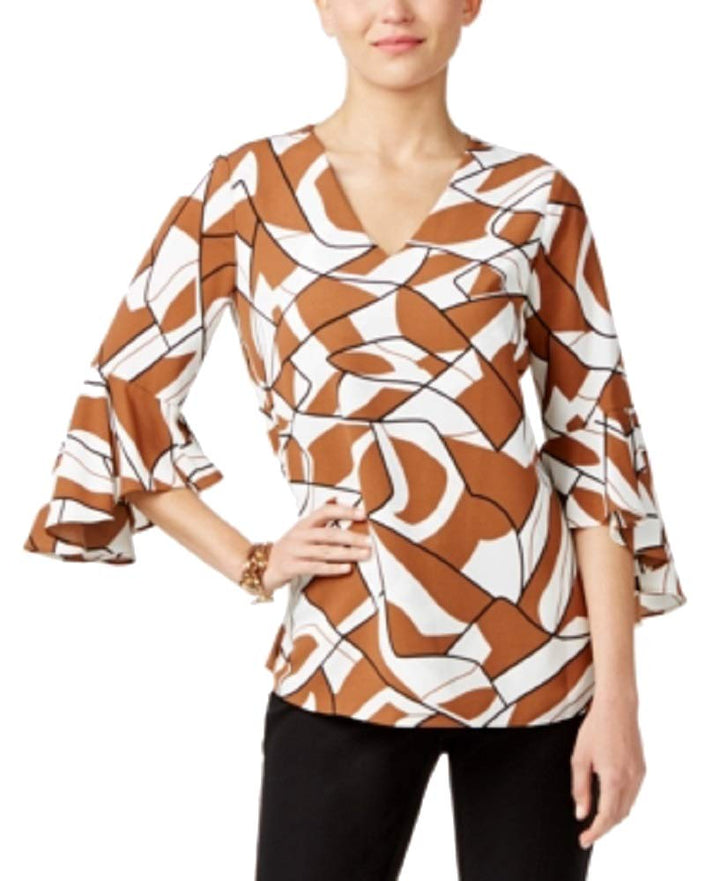 Alfani Printed Ruffle Sleeve Blouse