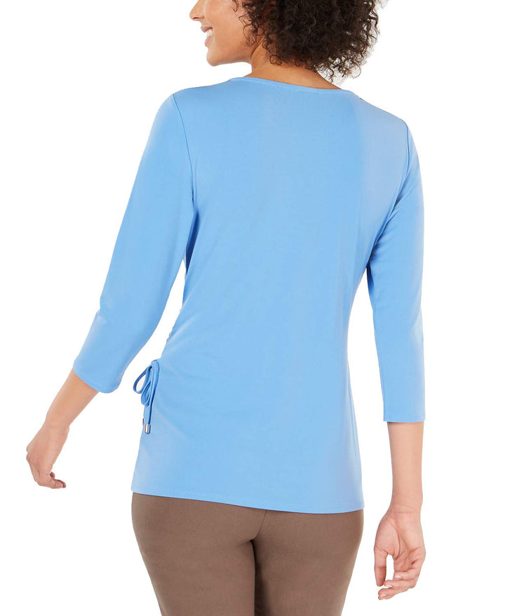 JM Collection Petites Ruched Asymmetrical Top (Marina, P/L)