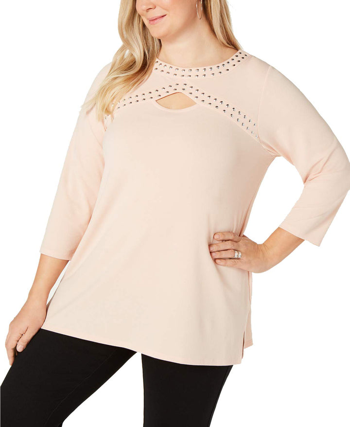 Plus Size Embellished Keyhole Top