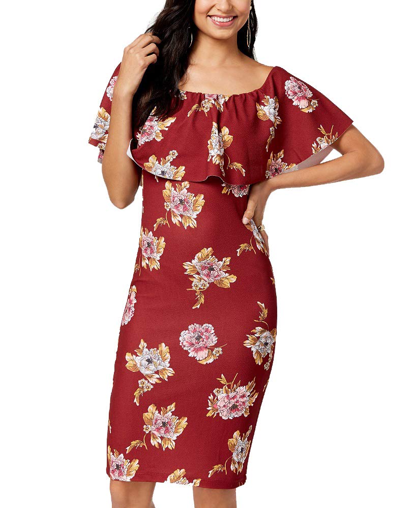 Almost Famous Juniors Printed Ruffle Off The Shoulder Dress