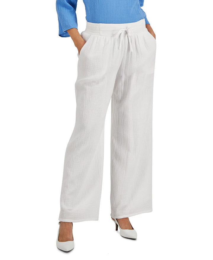 JM Collection Petite Cotton Gauze Wide Leg Pants