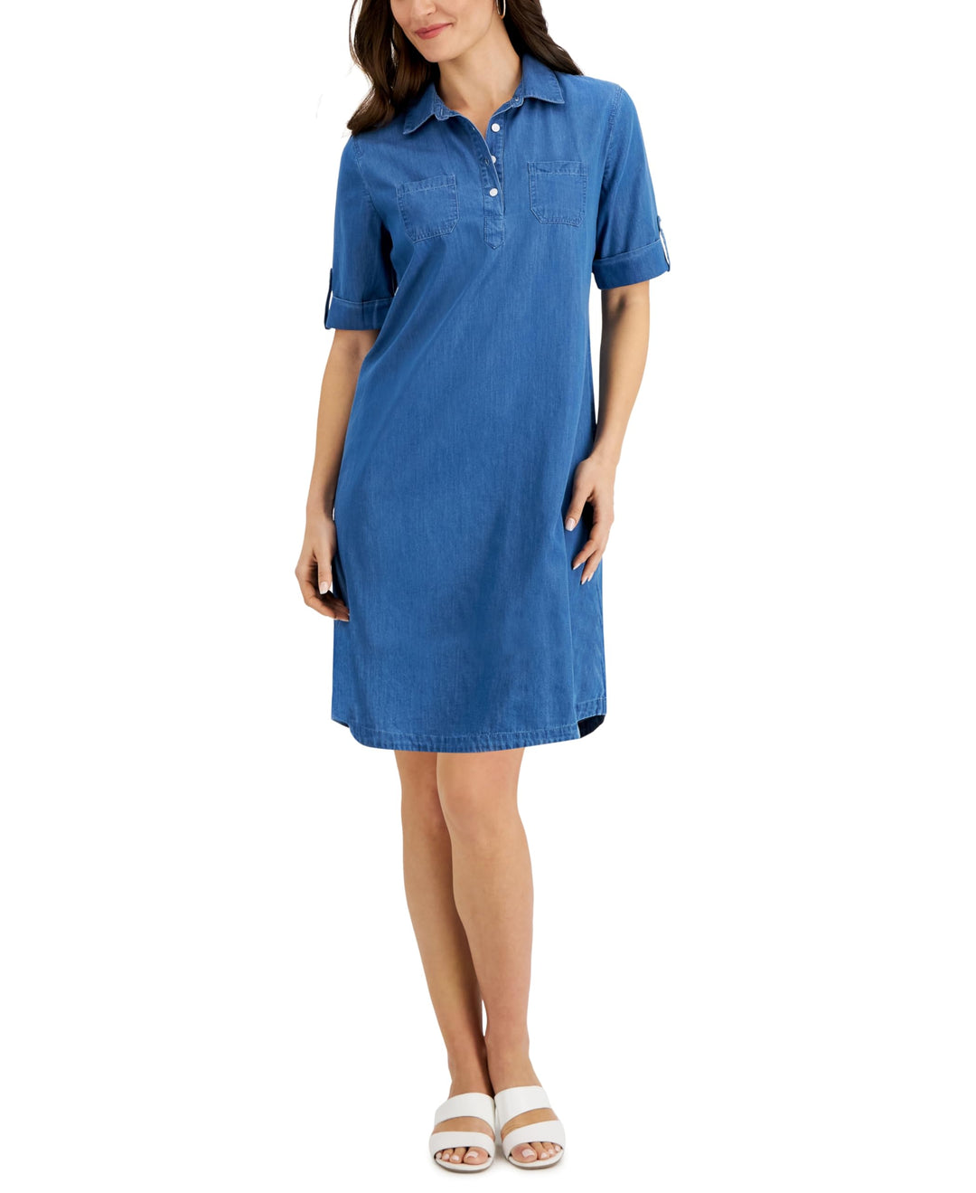 Karen Scott Womens Solid Chambray Dress