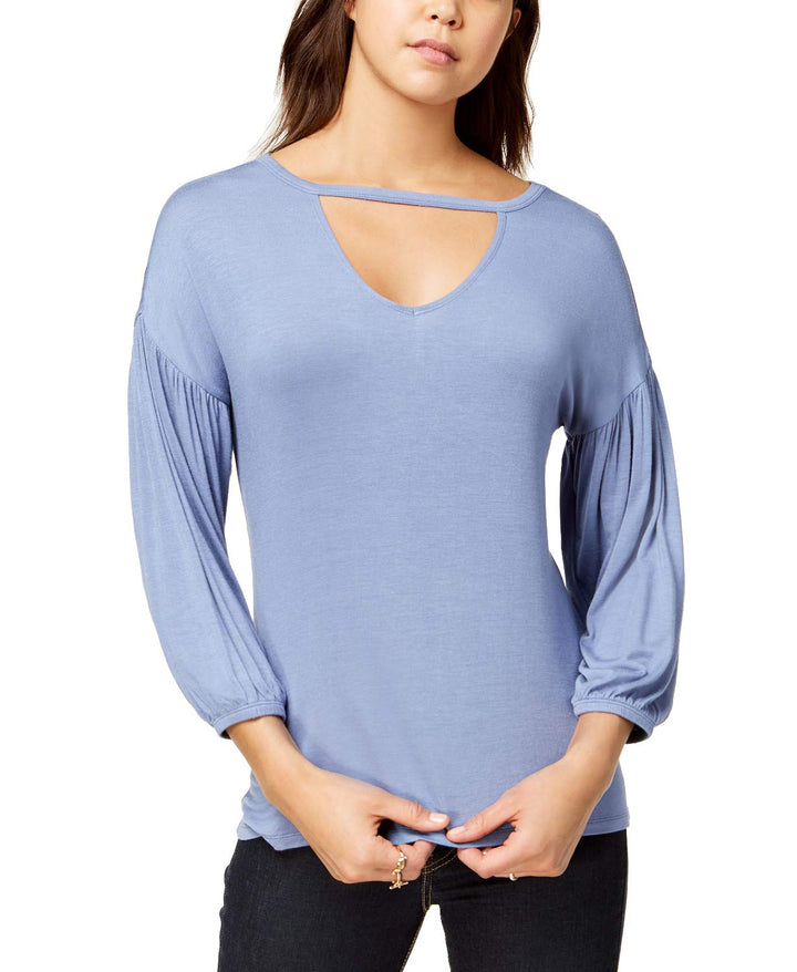 Juniors' Keyhole Bubble-Sleeve Top