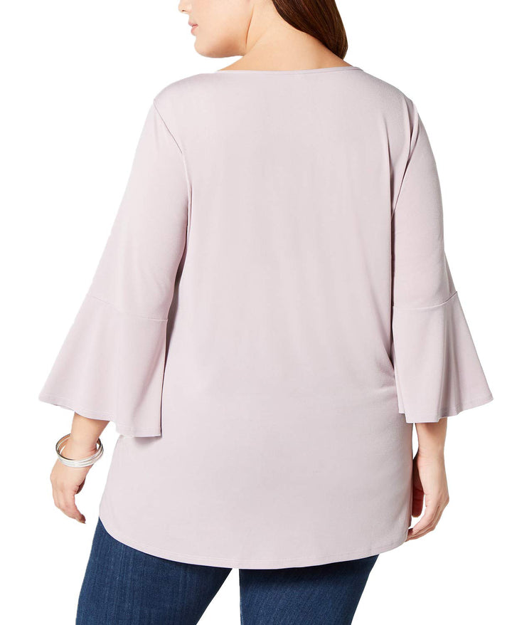 Plus Size Bell-Sleeve Keyhole Blouse