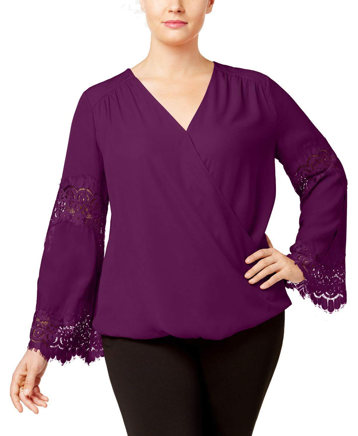 I.N.C. Plus Size Lace-Inset Surplice Blouse