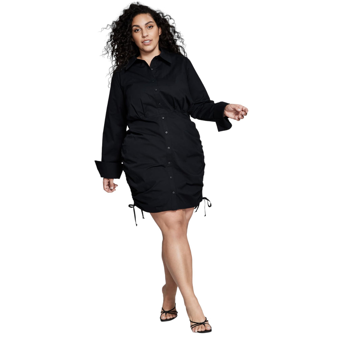 Now This Plus Size Ruched Poplin Shirtdress