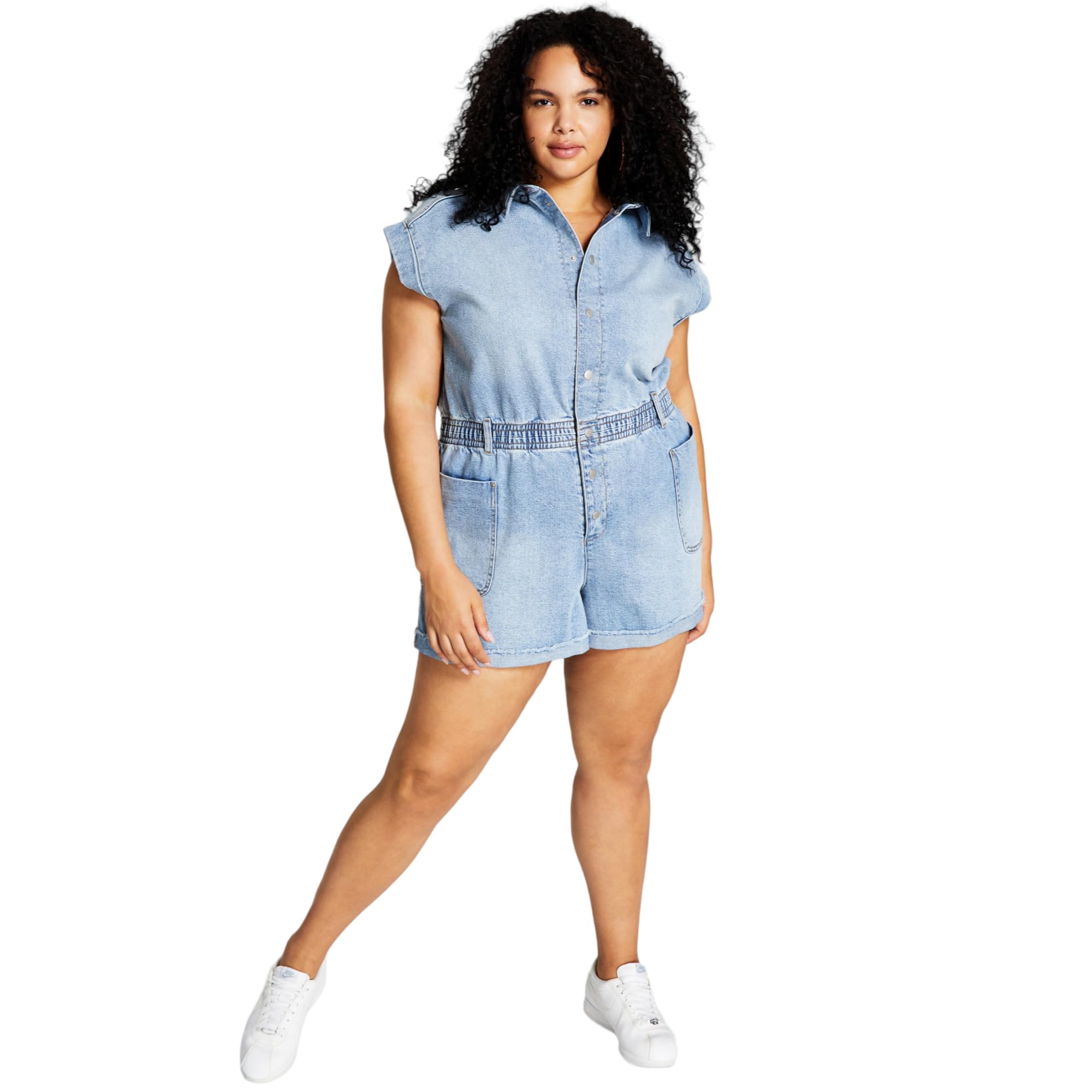 Now This Trendy Plus Size Denim Romper