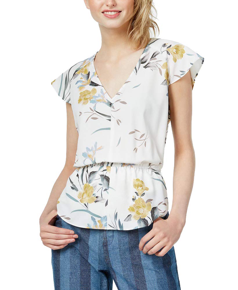 Bar III Floral Print Smocked Waist Top