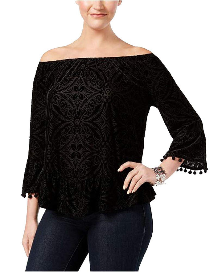Style & Co Petite Off The Shoulder Flocked Top