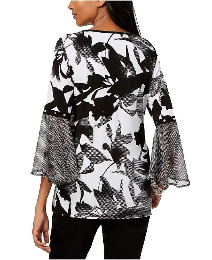 JM Collection Petite Printed Keyhole Tunic