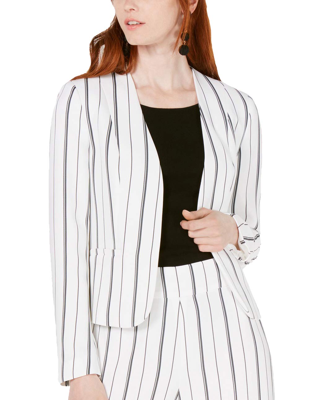 Bar III Striped Collarless Jacket