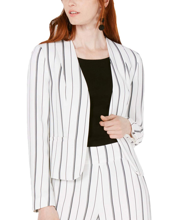 Bar III Striped Collarless Jacket