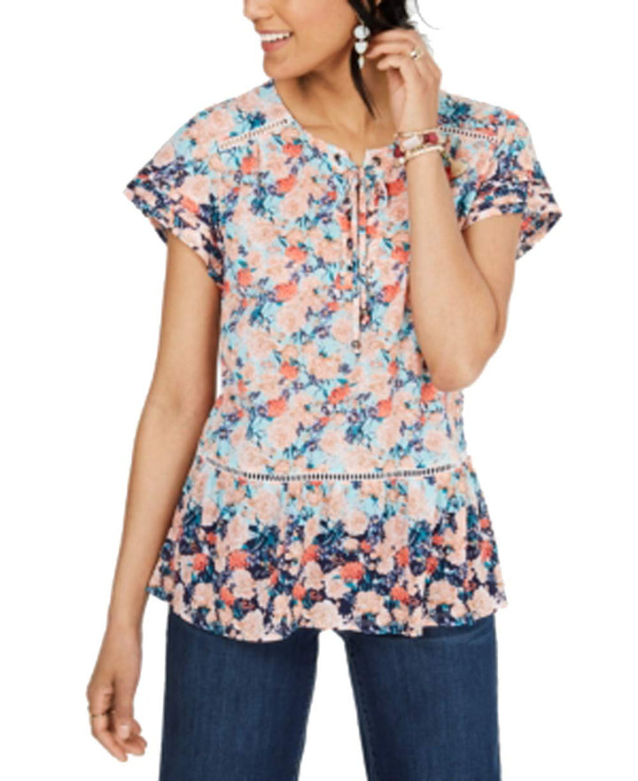 Printed Ruffled Peasant Top