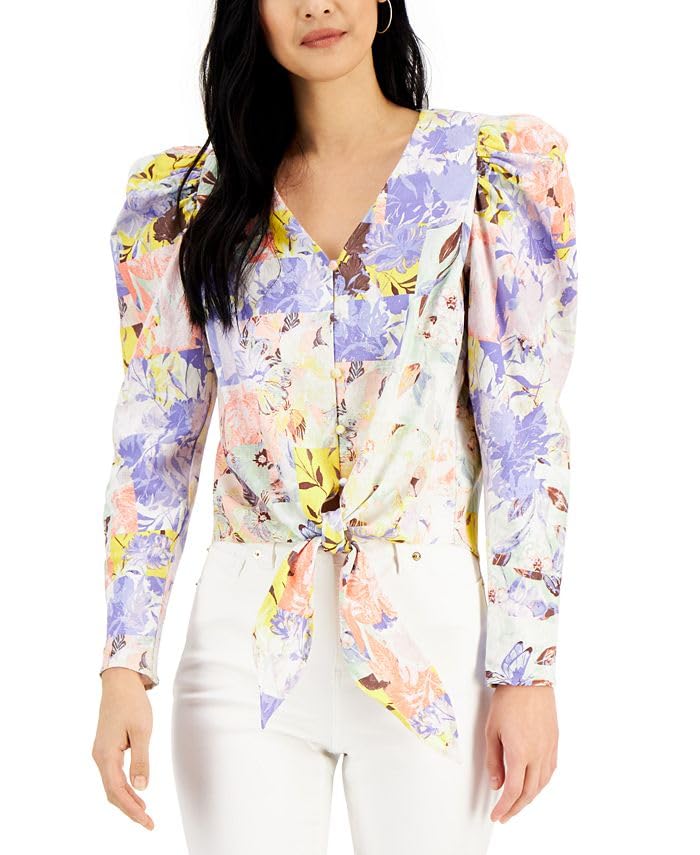 INC International Concepts Womens Button Up Tie Front Top