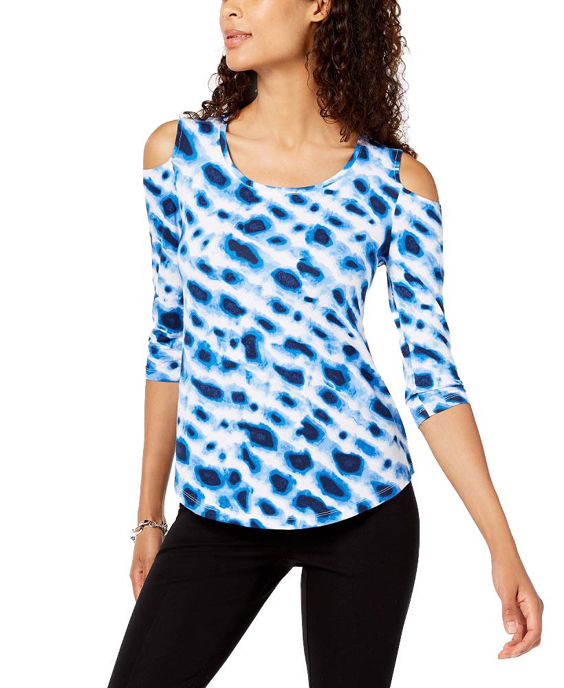 JM Collection Petite Printed Cold Shoulder Top