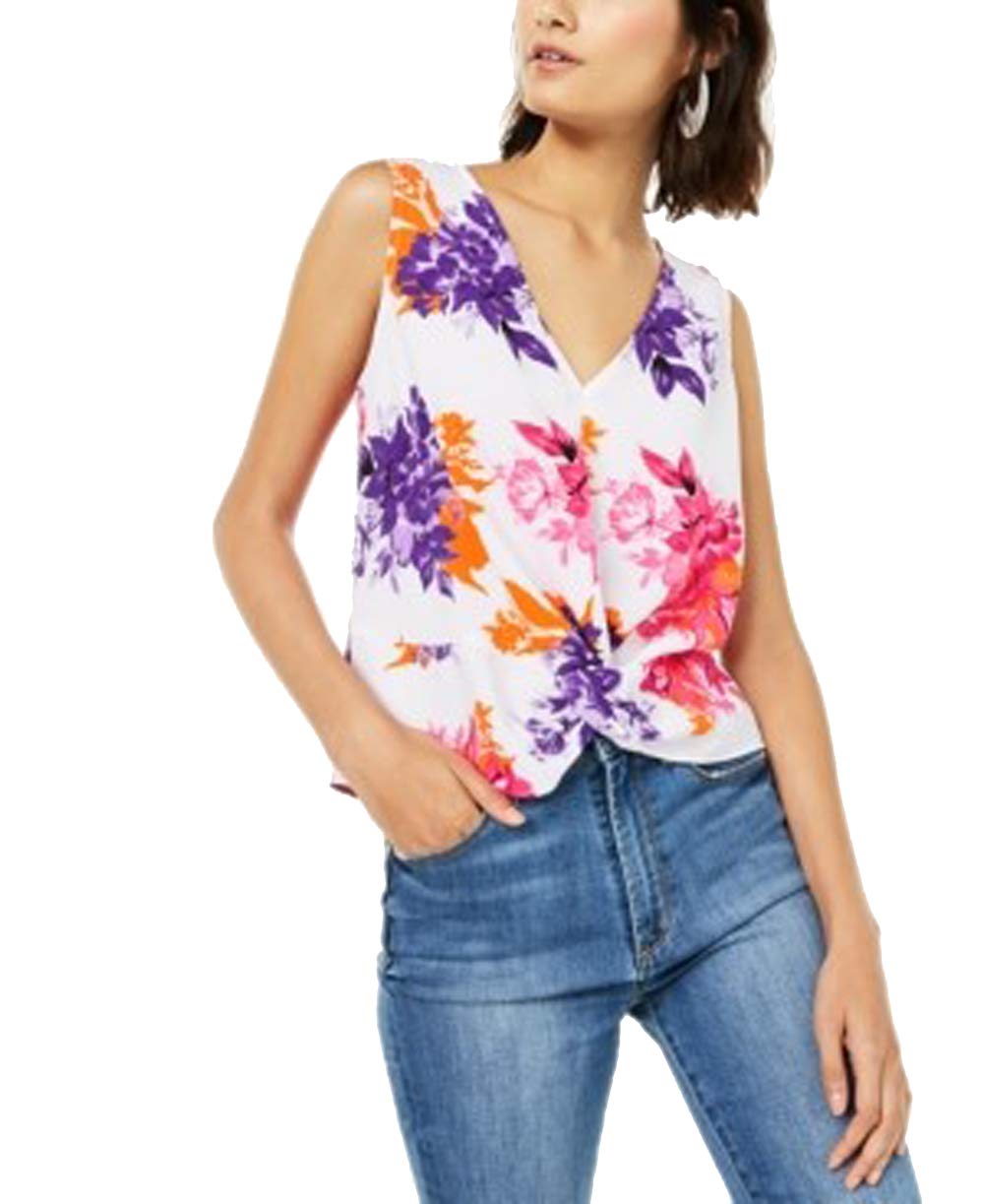 Bar III Floral Print Twist Front Top