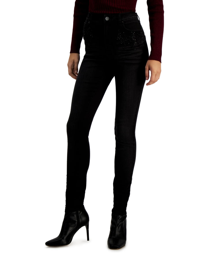 INC International Concepts Womens High Rise Rhinestone Skinny Jeans
