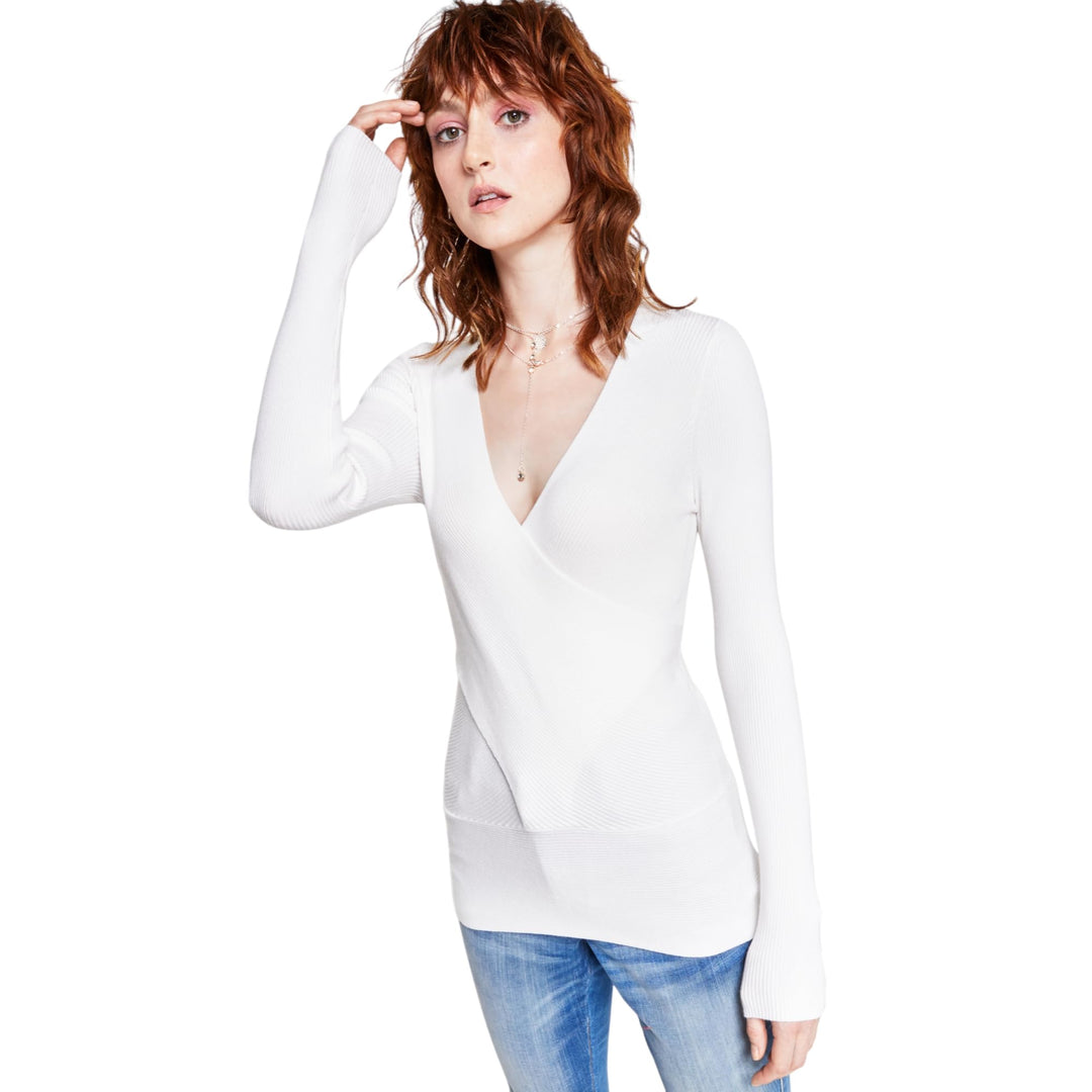 INC International Concepts Solid Ribbed Surplice Sweater