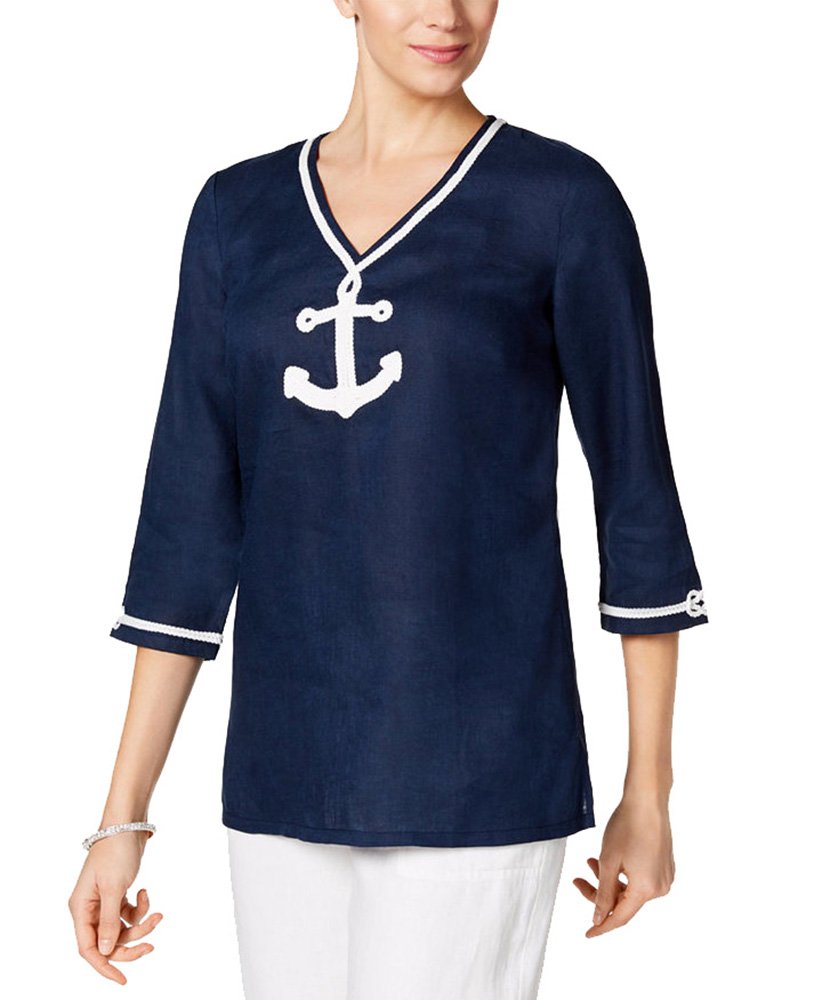Charter Club Linen Embroidered Tunic