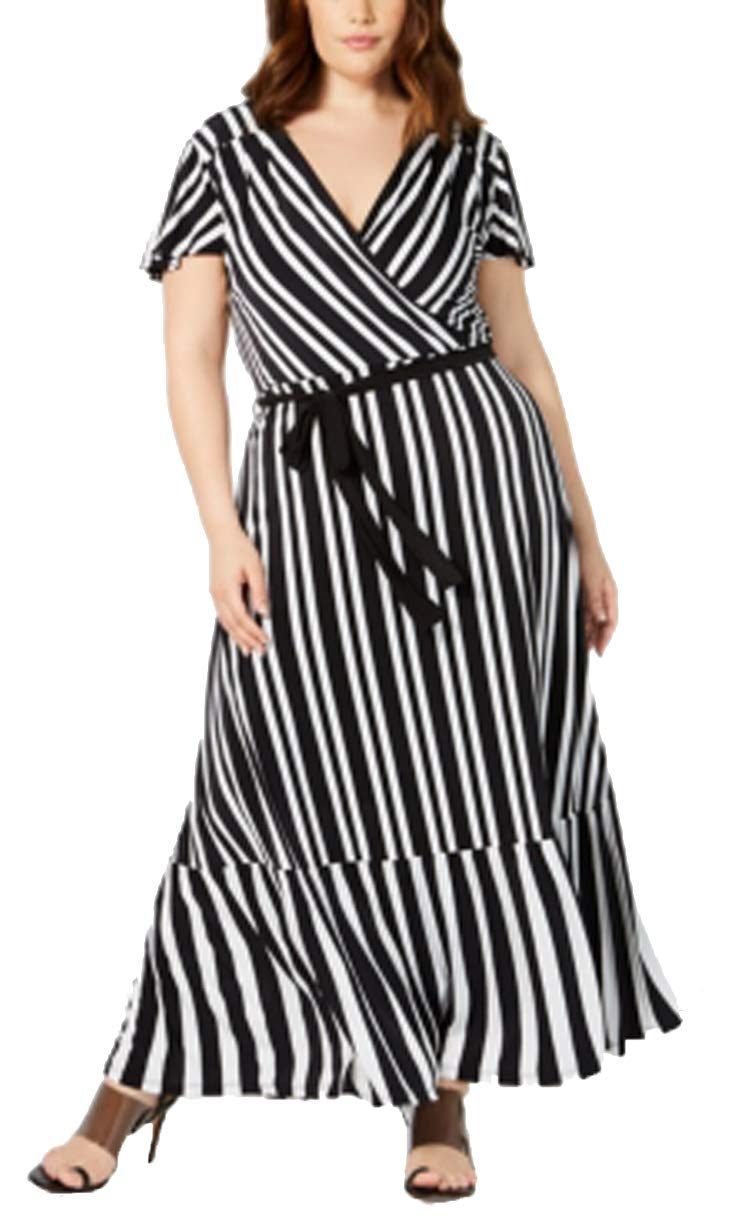 Plus Size Striped Faux Wrap Maxi Dress