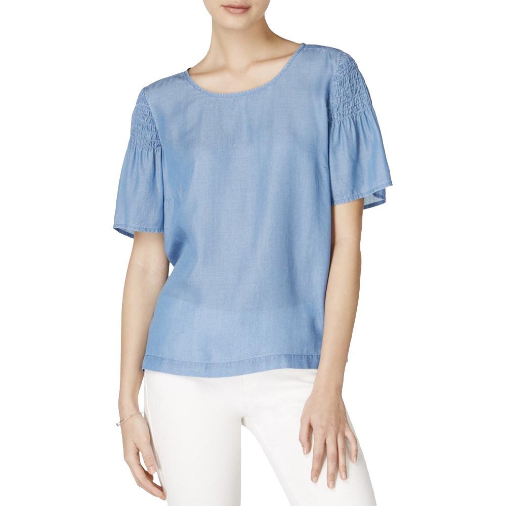 Maison Jules Chambray Elastic Detail Top