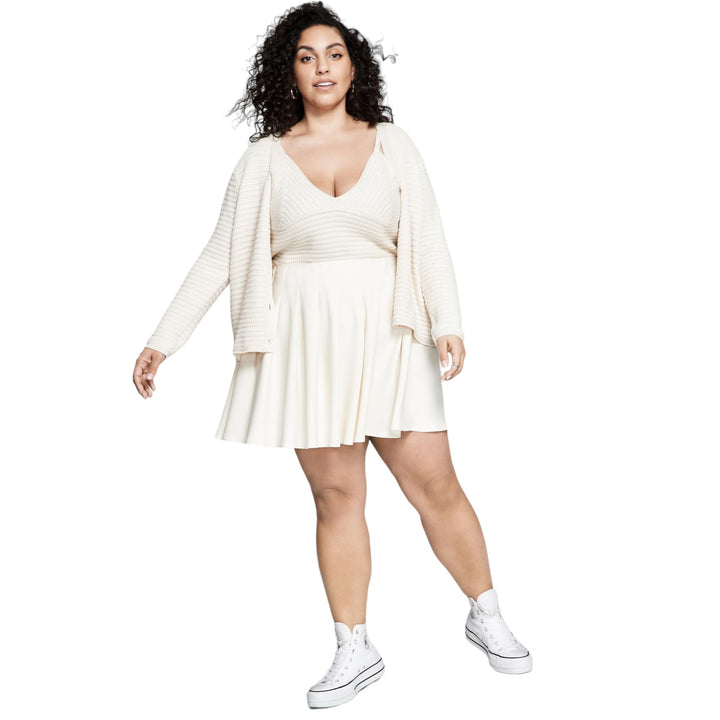 And Now This Womens Plus Size Waffle Knit Cardigan Sweater Set