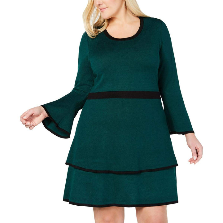 Plus Size Contrast-Trim Tiered Dress