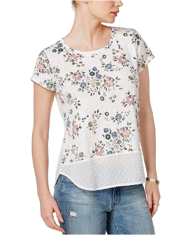 Maison Jules Cotton Floral Print Mixed Media Top