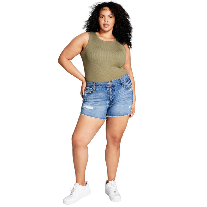 Now This Trendy Plus Size Distressed High Rise Denim Shorts