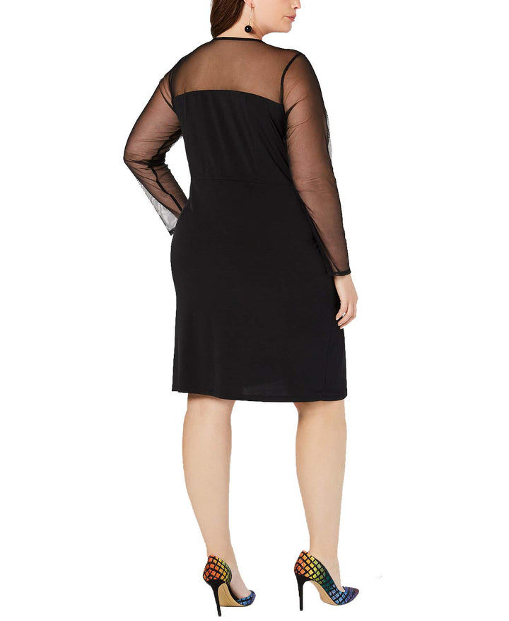 Plus Size Illusion Sleeve Sheath Dress