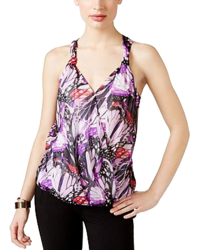 INC International Concepts Petite Butterfly Print Surplice Halter Top