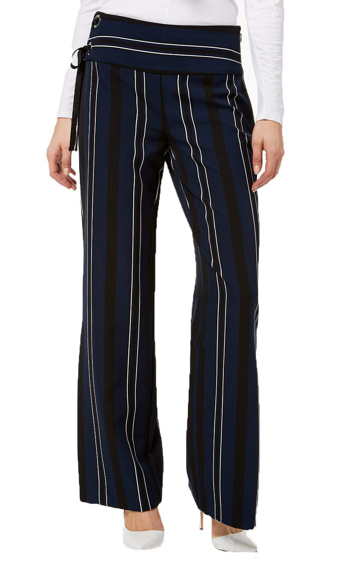 Striped Grommet Lace Up Slit Wide Leg Pants