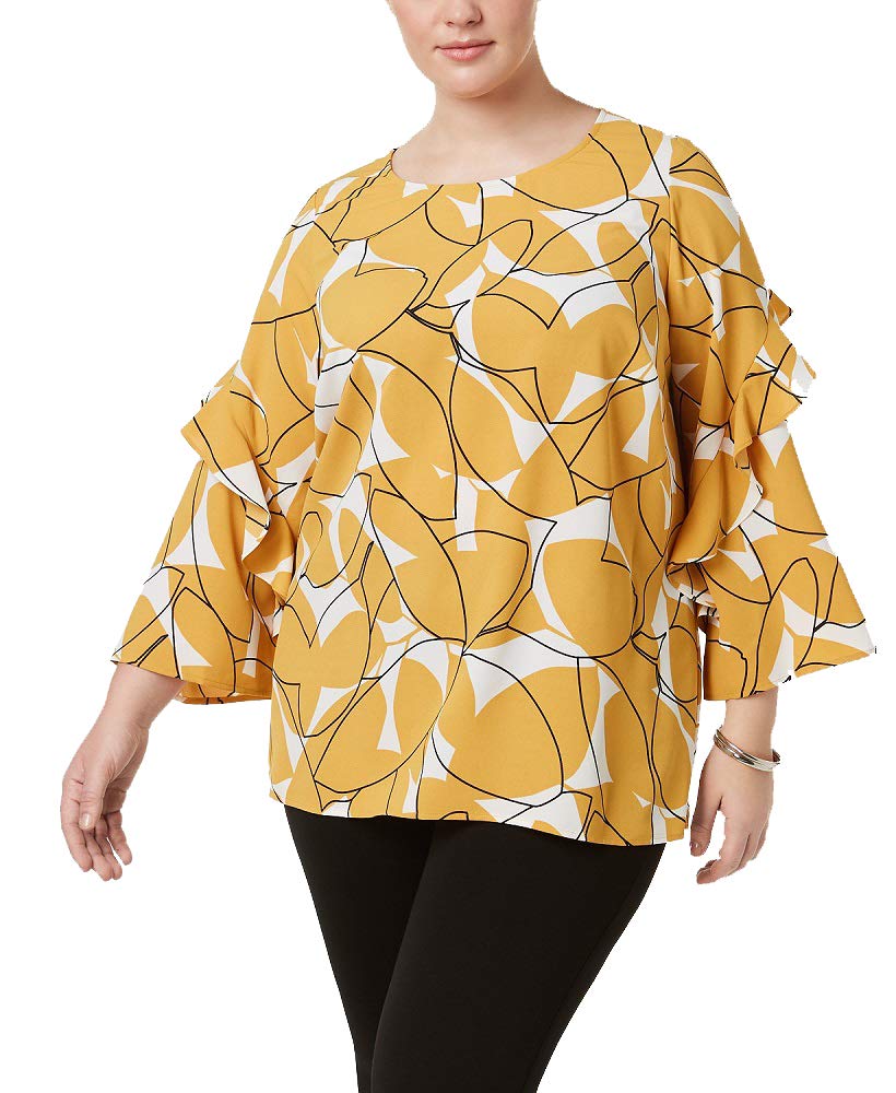 Alfani Plus Size Printed Ruffle Sleeve Top