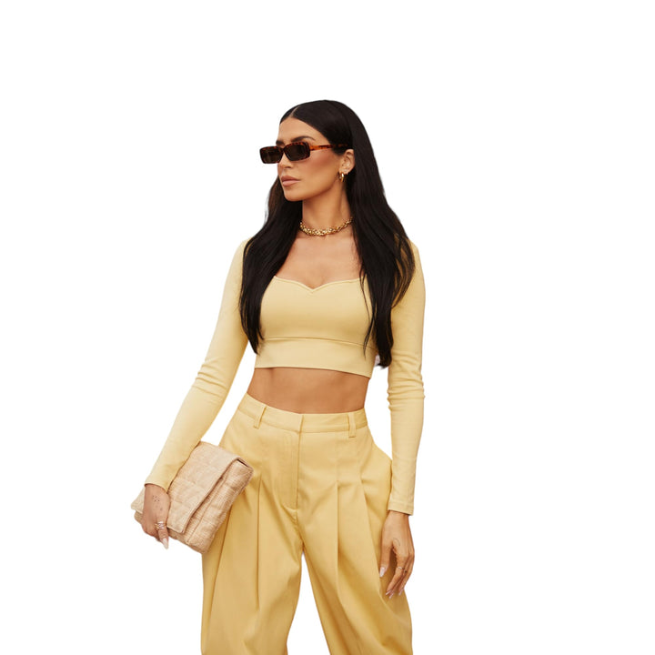 Bar III Nicole Williams English Cropped Long Sleeve Top