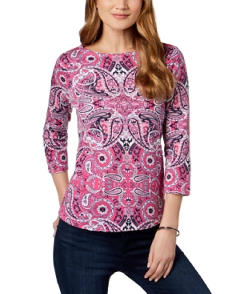 Button-Shoulder Print Top