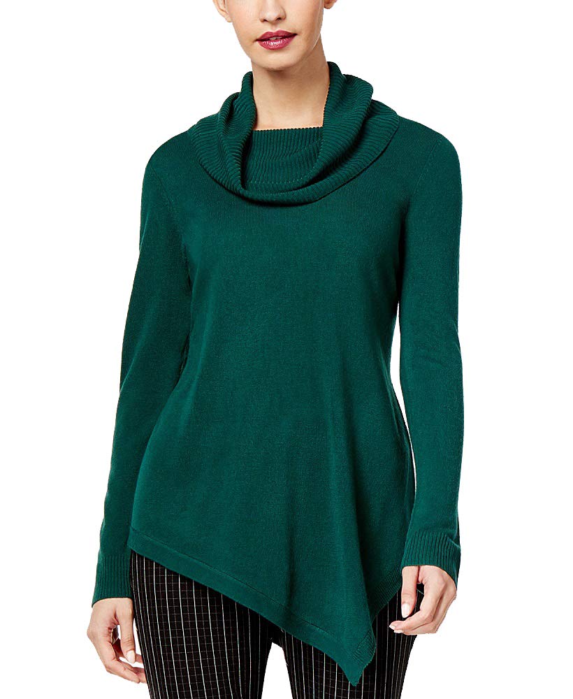 NY Collection Cowl Neck Asymmetrical Hem Sweater