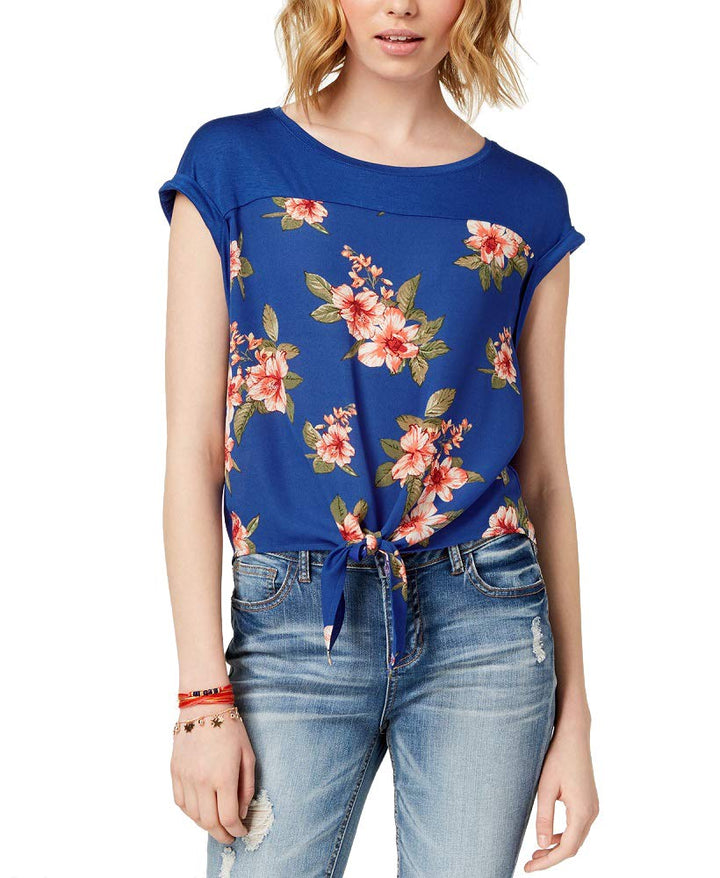 Juniors' Tie-Front Top