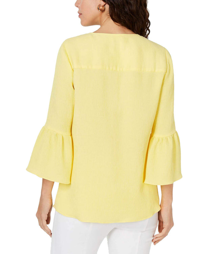 JM Collection Bell-Sleeve Zip Top (Lemon Frost, L)