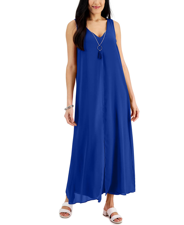 JM Collection Womens Chiffon Overlay Sleeveless Dress