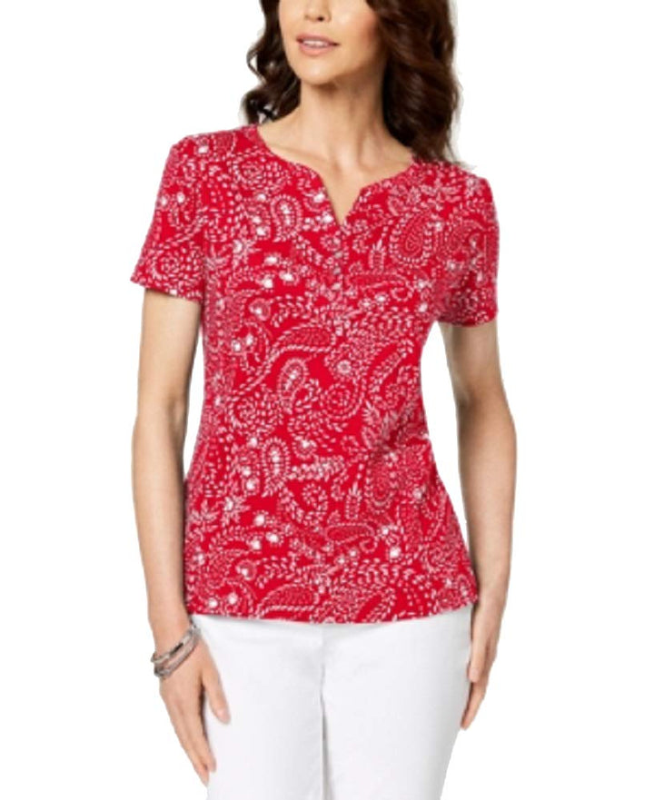 Karen Scott Printed Henley T-Shirt