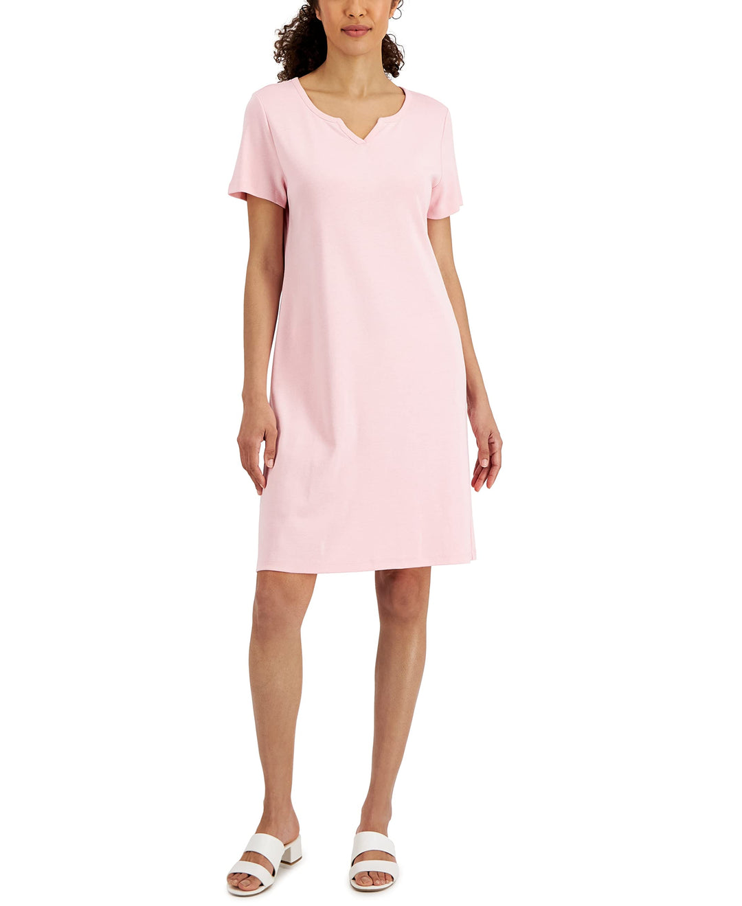 Karen Scott Womens Cotton Split Neck Dress