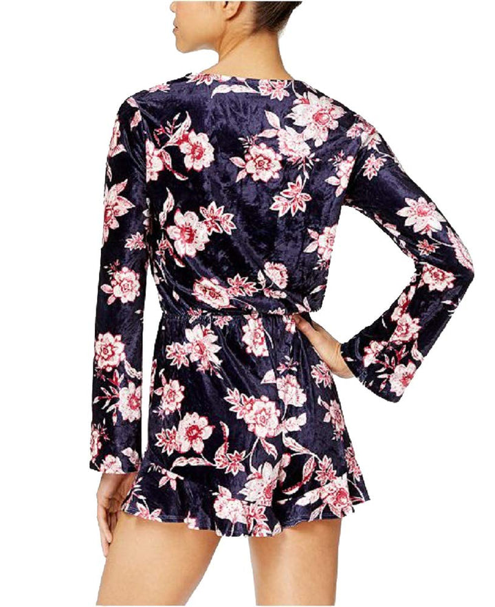 Juniors' Velvet Floral-Print Romper