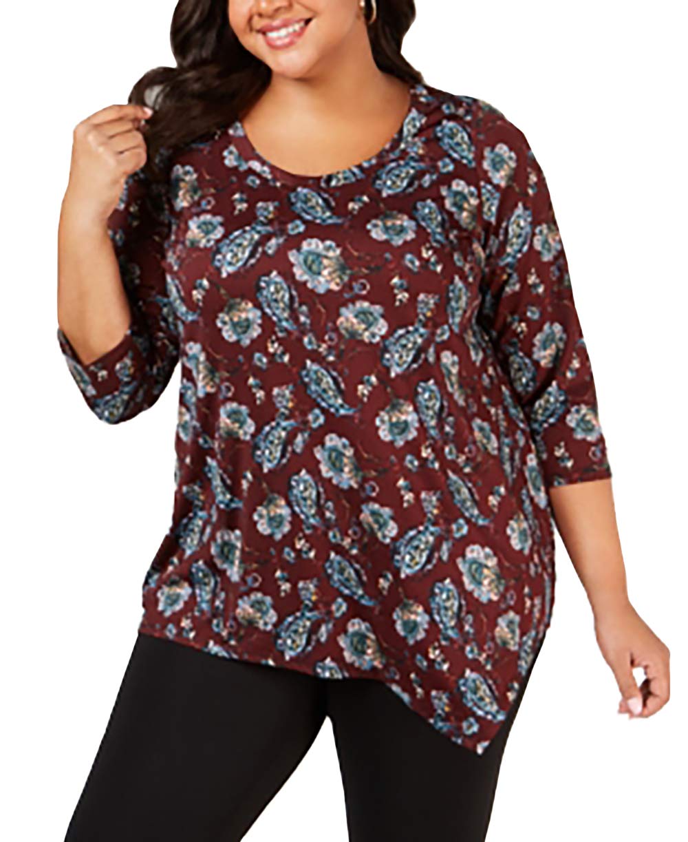 Plus Size Printed Asymmetrical-Hem Top