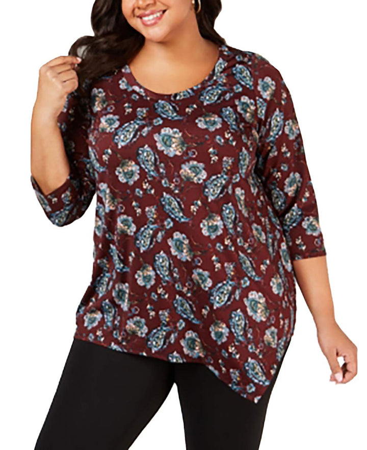 Plus Size Printed Asymmetrical-Hem Top