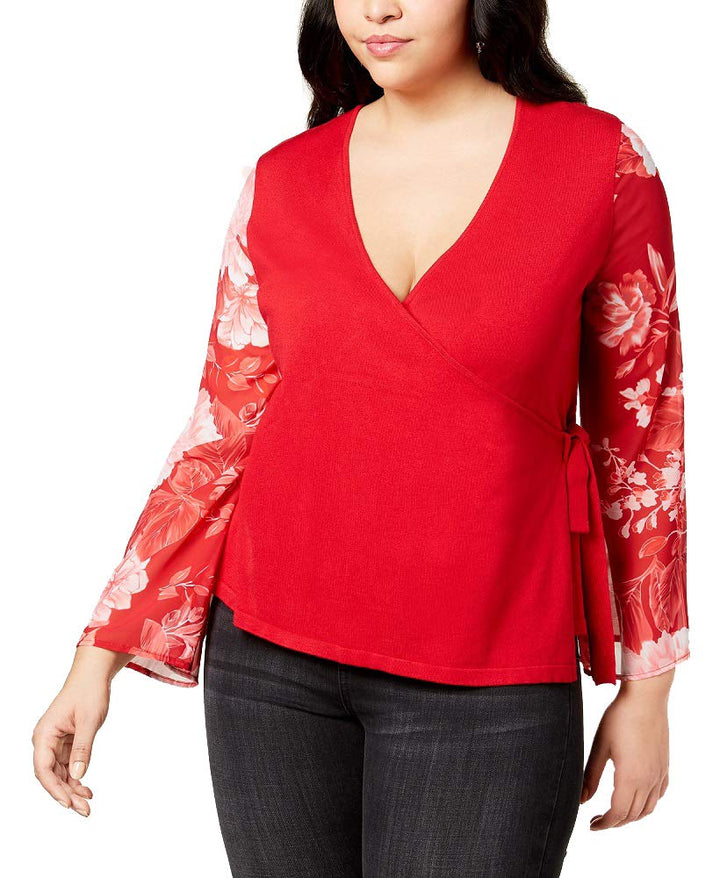 Plus Size Printed Sleeve Wrap Sweater